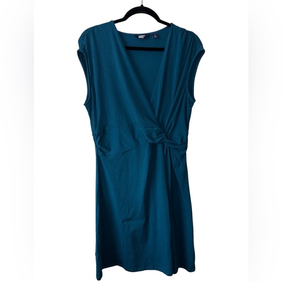 Lands' End Dresses & Skirts - Lands’ End Teal Blue Ruched Knot Waist Dress L 14-16 Sleeveless NWT